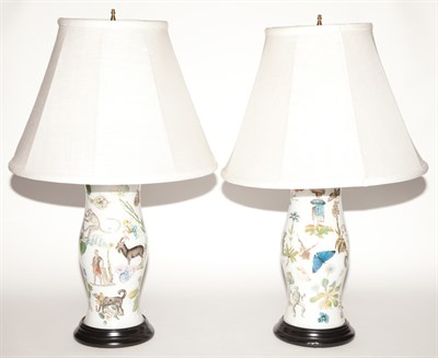 Lot 92 - Pair of Decoupage Style Lamps Height 13 3/4...