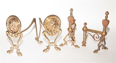 Lot 157 - Two Pairs of Brass Andirons Height of taller...