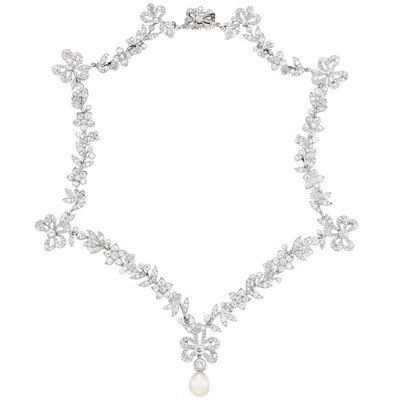 Lot 109 - Belle Epoque Platinum, Diamond and Natural Pearl Necklace