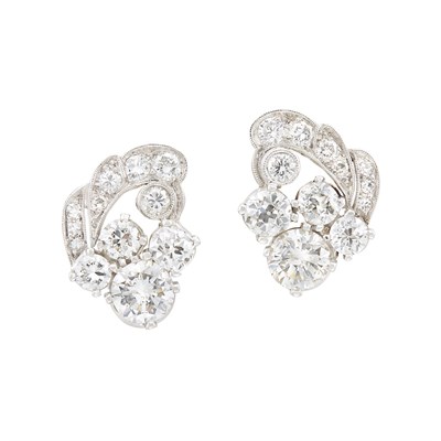 Lot 182 - Pair of Platinum and Diamond Earrings