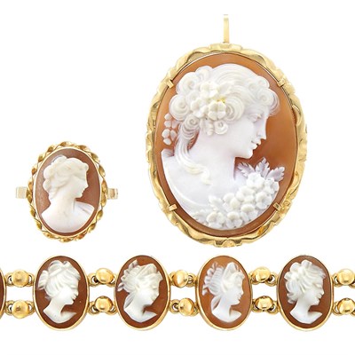 Lot 81 - Group of Antique Gold and Shell Cameo Jewelry