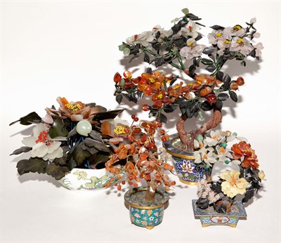 Lot 215 - Group of Four Chinese Hardstone Flower Groups...