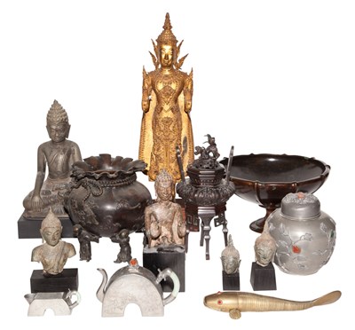 Lot 232 - Group of Asian Metal Figures and Table...