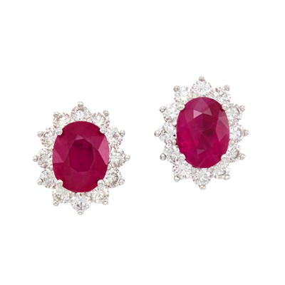 Lot 475 - Pair of White Gold, Ruby and Diamond Earrings