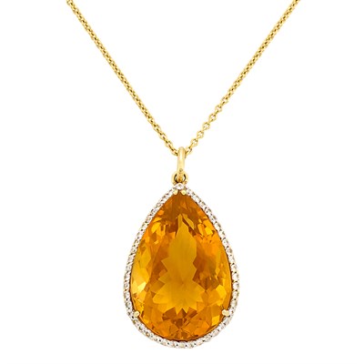Lot 396 - Gold, Citrine and White Sapphire Pendant with Chain Necklace
