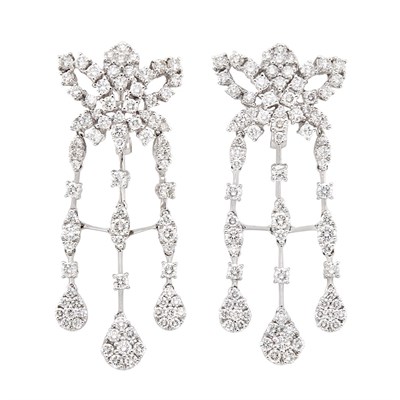 Lot 456 - Pair of White Gold and Diamond Pendant-Earclips