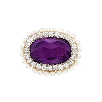 Lot 340 - Antique Gold, Amethyst, Diamond and Pearl Brooch, Tiffany & Co.