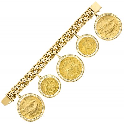 Lot 405 - Gold Coin Charm Bracelet