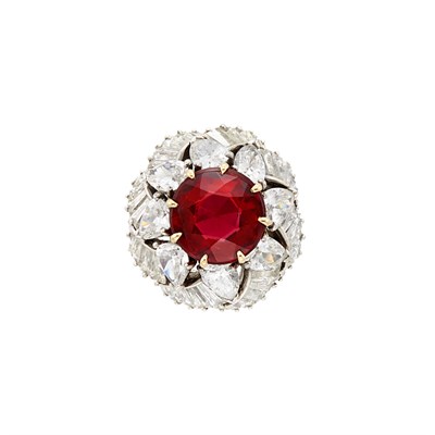 Lot 473 - Platinum, Synthetic Ruby and Diamond Ring