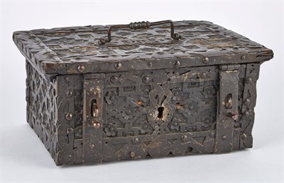 Lot 622 - Continental Wrought Iron Mounted Stained Oak...