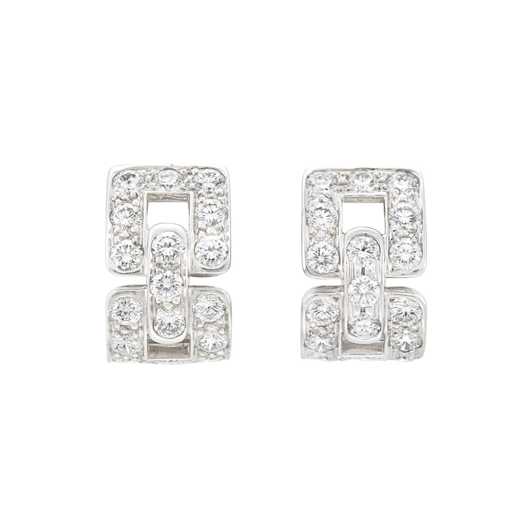 Lot 2 - Pair of Platinum and Diamond Half-Hoop Earrings, Tiffany & Co.