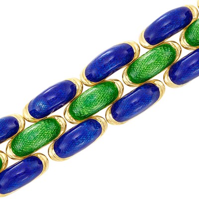 Lot 311 - Gold and Green and Blue Enamel Link Bracelet, Tiffany & Co., Schlumberger