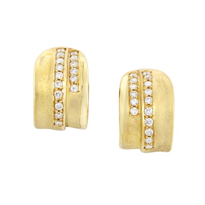 Lot 165 - Pair of Gold and Diamond Hoop Earclips, Misani