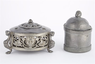 Lot 682 - Continental Pewter Inkwell The pierced...