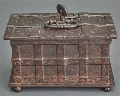 Lot 693 - German Wrought Iron and Brass Coffer Possibly...