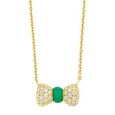 Lot 318 - Gold, Green Chalcedony and Diamond Bow Necklace, Van Cleef & Arpels, France