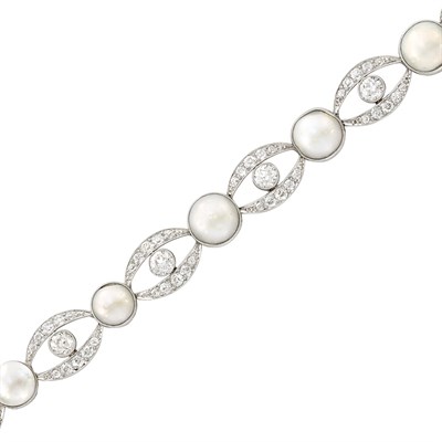 Lot 521 - Platinum, Split Pearl and Diamond Bracelet