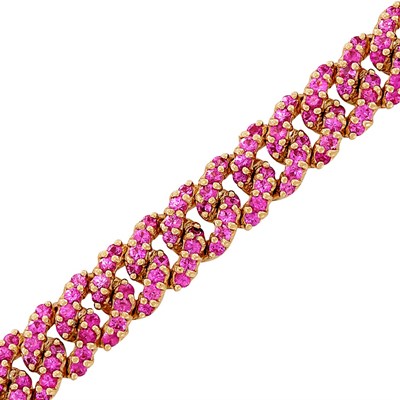 Lot 366 - Rose Gold and Pink Sapphire Link Bracelet, Gimor