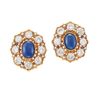 Lot 443 - Pair of Two-Color Gold, Sapphire and Diamond Earrings, Mario Buccellati