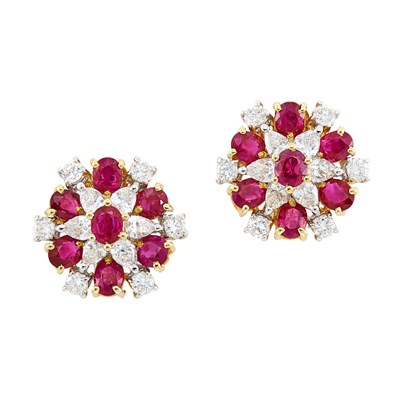 Lot 534 - Pair of Two-Color Gold, Ruby and Diamond Earclips