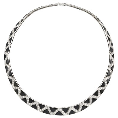 Lot 257 - Platinum, Black Onyx and Diamond Collar Necklace