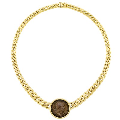 Lot 550 - Gold and Ancient Bronze Coin Necklace, Bulgari