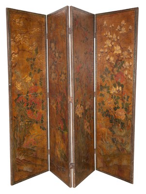 Lot 350 - Painted Canvas Four-Panel Screen Height 68 3/4...