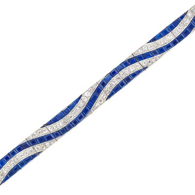 Lot 731 - Platinum, Diamond and Sapphire Bracelet, France