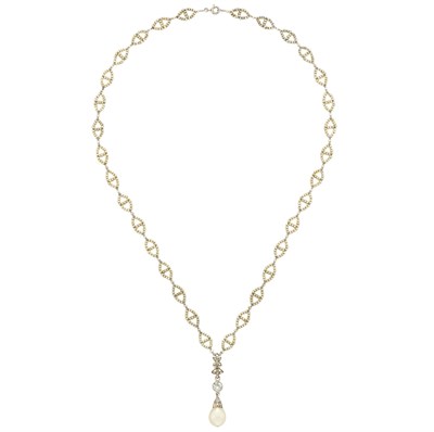 Lot 433 - Seed Pearl, Platinum, Cultured Pearl and Diamond Pendant-Necklace