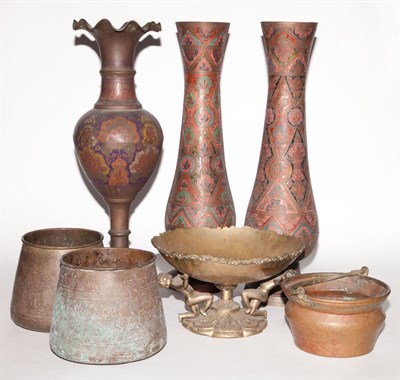 Lot 381 - Group of Seven Metal Vessels Height of tallest...