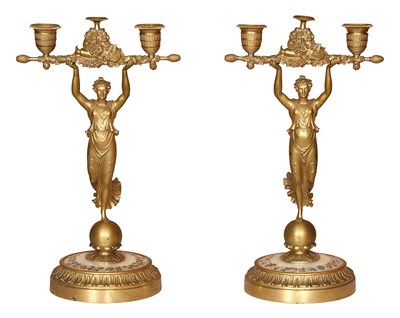 Lot 464 - Pair of Late Empire Gilt-Bronze Two-Light...