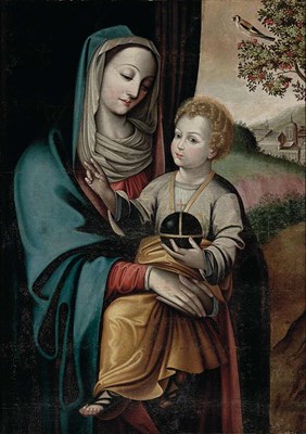 Lot 1 - Spanish School 16th Century Madonna and Child...