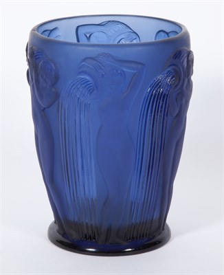 Lot 355A - R. Lalique Molded Blue Glass Danaïdes Vase...