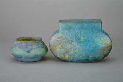 Lot 214 - Two Daum Art Nouveau Mottled Blue and Amber...