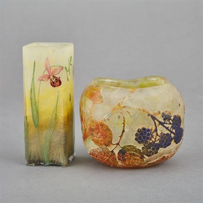 Lot 220 - Two Daum Art Nouveau Acid Etched and Enameled...