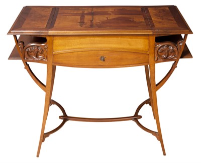 Lot 332 - Continental Art Nouveau Carved and Marquetry...