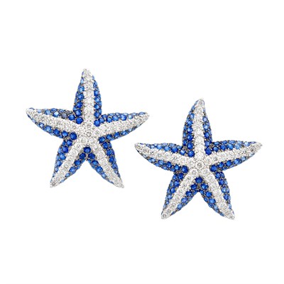 Lot 336 - Pair of White Gold, Sapphire and Diamond Starfish Earrings