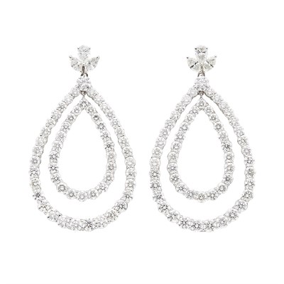 Lot 431 - Pair of White Gold and Diamond Pendant-Earrings