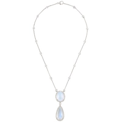Lot 197 - White Gold, Moonstone and Diamond Pendant-Necklace