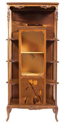 Lot 290 - French Art Nouveau Carved and Marquetry Inlaid...