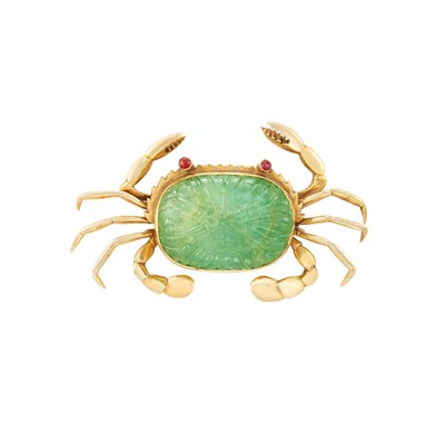 Lot 333 - Gold and Carved Emerald Crab Brooch, Trio