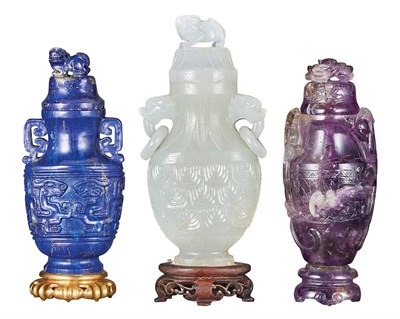 Lot 219 - Group of Three Chinese Covered Vases 19th/20th...