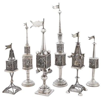 Lot 493 - Group of Six Sterling Silver Spice Towers...