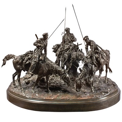 Lot 193 - Russian Bronze Group of Don Cossacks on the...