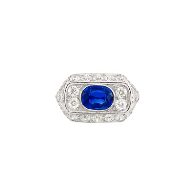 Lot 401 - Platinum, Kashmir Sapphire and Diamond Ring