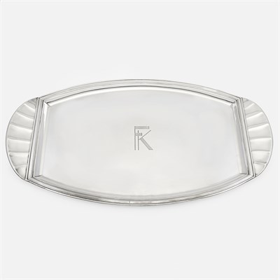 Lot 398 - French Silver Tray With flared handles,...