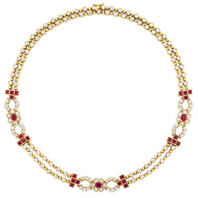 Lot 249 - Gold, Diamond and Ruby Necklace, Chaumet, Paris