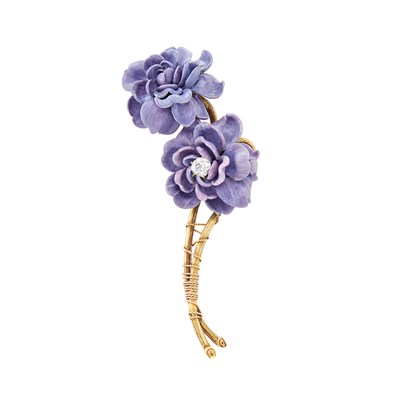 Lot 29 - Antique Gold, Purple Enamel and Diamond Floral Brooch, by Paulding Farnham, Tiffany & Co.