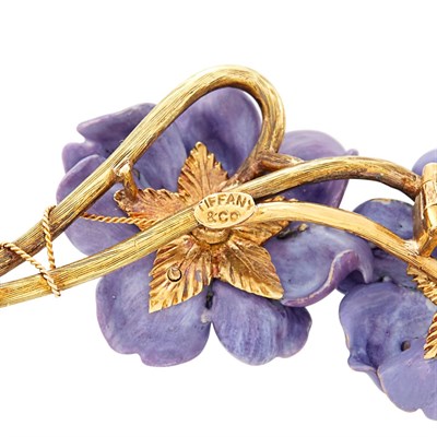 Lot 29 - Antique Gold, Purple Enamel and Diamond Floral Brooch, by Paulding Farnham, Tiffany & Co.