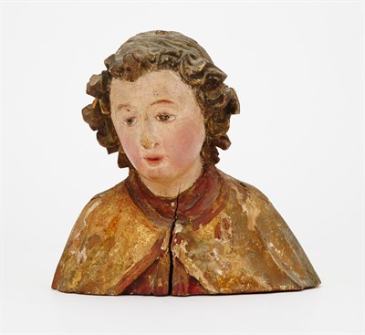 Lot 645 - Polychrome Painted Bust of a Young Man 16th...